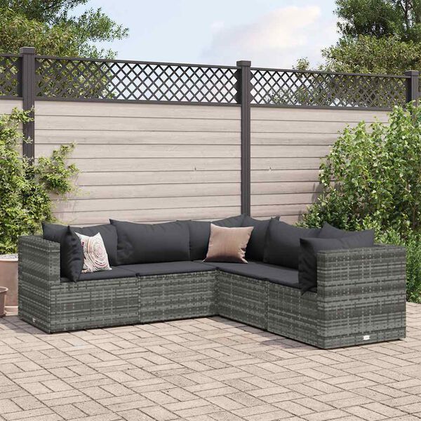 vidaXL Set Divani da Giardino 5 pz con Cuscini in Polyrattan Grigio