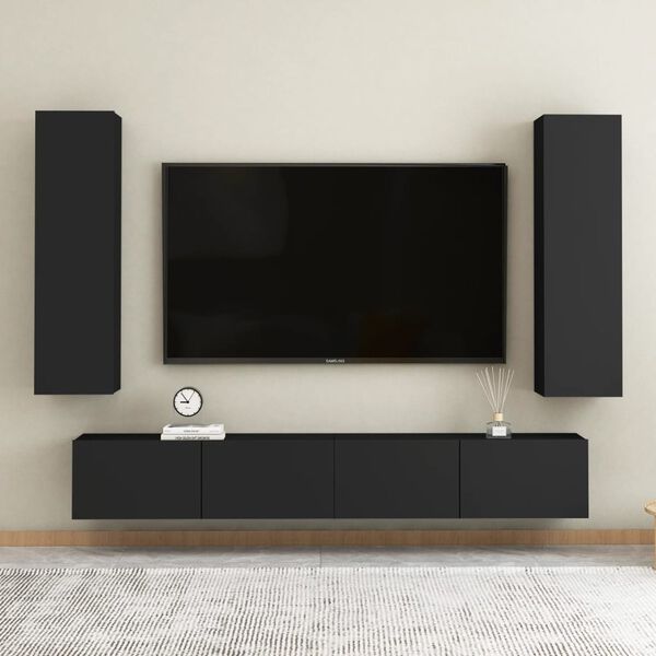 vidaXL Set Mobili Porta TV 4 pz Nero in Legno Multistrato