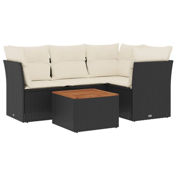 vidaXL Set Divani da Giardino 5 pz con Cuscini in Polyrattan Nero