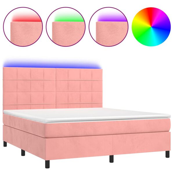 vidaXL Letto a Molle con Materasso e LED Rosa 160x200 cm in Velluto