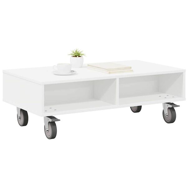 vidaXL Tavolino con Ruote Bianco 90 x 50 x 30 cm Legno multistrato
