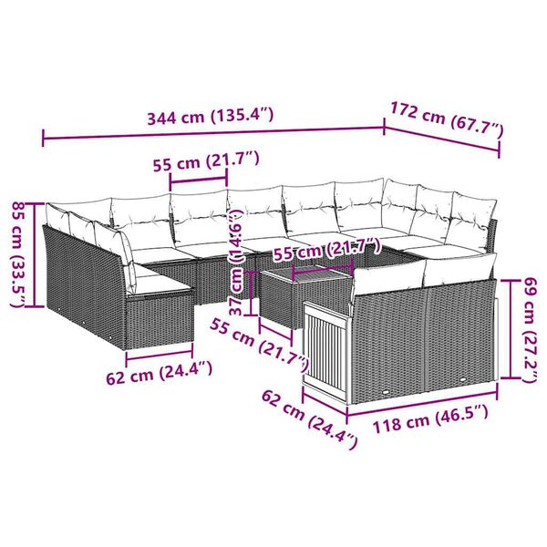 vidaXL Set Divani da Giardino 13pz con Cuscini Nero in Polyrattan