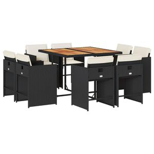vidaXL Set da Pranzo da Giardino 9 pz con Cuscini Nero in Polyrattan