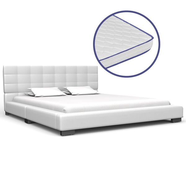 vidaXL Letto con Materasso Memory Foam Bianco in Similpelle 140x200 cm