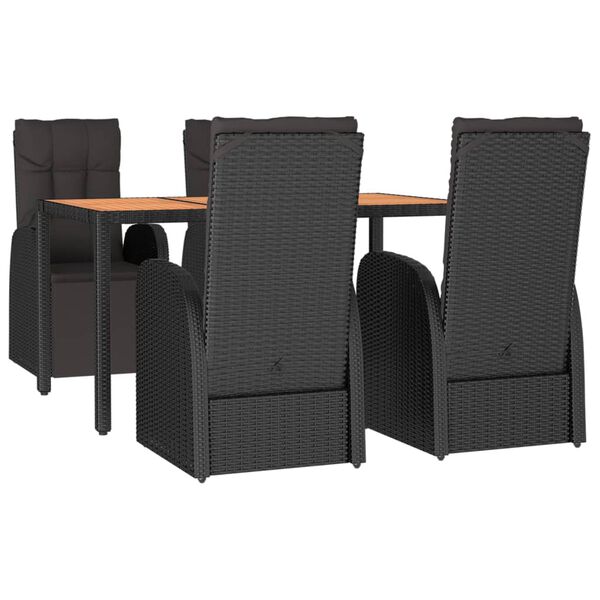 vidaXL Set Pranzo Giardino 5pz Nero Polyrattan Legno Massello Acacia