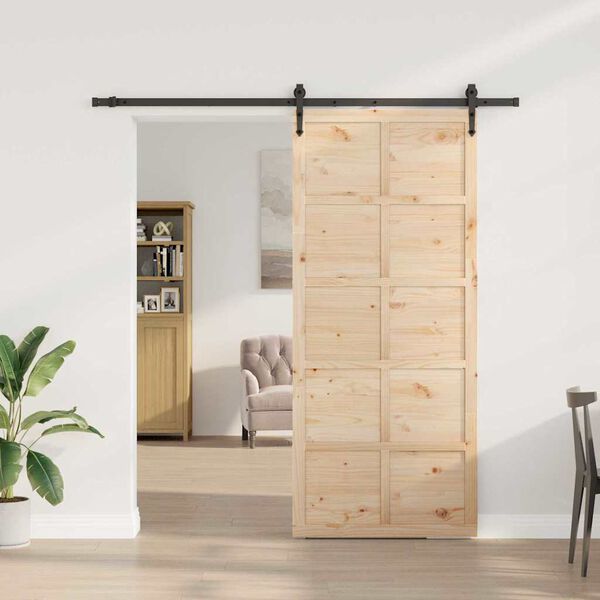 vidaXL Porta scorrevole Marrone 100 x 208 cm Pino massello