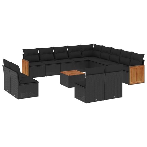 vidaXL Set Divani da Giardino 14pz con Cuscini in Polyrattan Nero