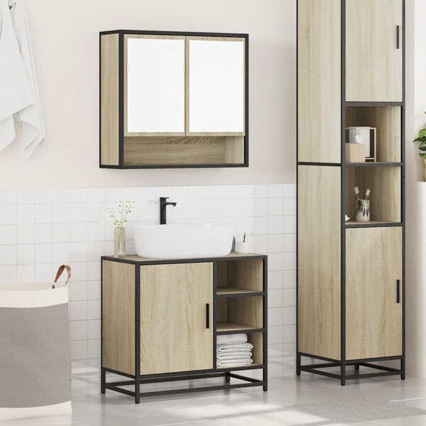 vidaXL Set Mobili da Bagno 2 pz Rovere Sonoma in Legno Multistrato