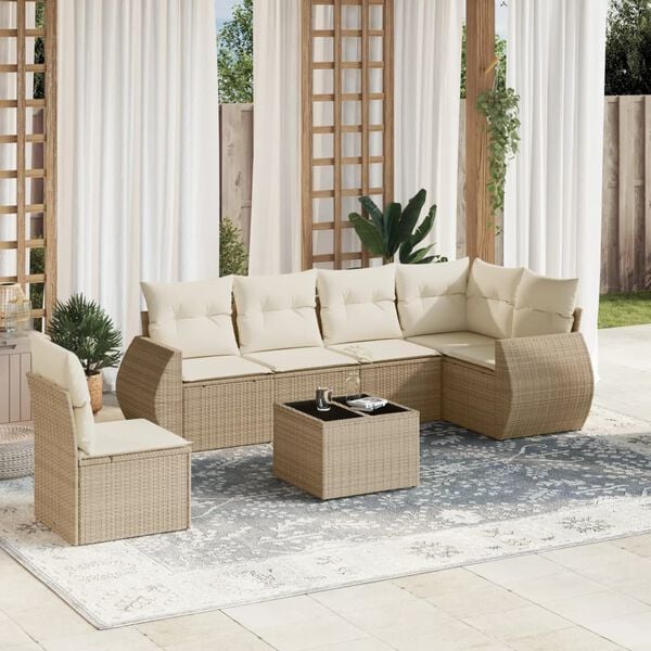 vidaXL Set Divani da Giardino 7 pz con Cuscini Beige in Polyrattan