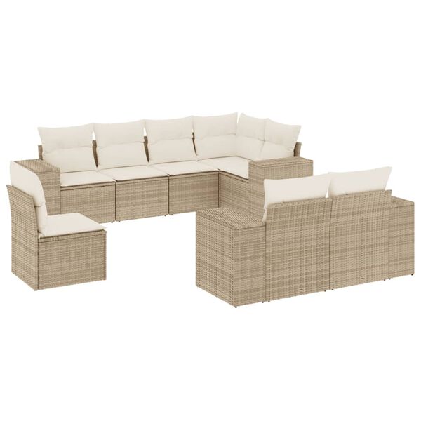 vidaXL Set Divano da Giardino 8 pz con Cuscini Beige in Polyrattan