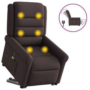 vidaXL Poltrona Alzapersona Massaggio Elettrica Marrone Scuro Tessuto