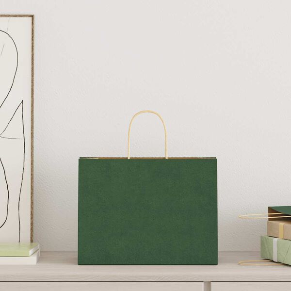 vidaXL Sacchetti di Carta 250 pz con Manici Verdi 32x17x25 cm