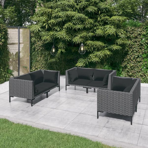vidaXL Divani da Giardino 6 pz con Cuscini in Polyrattan Grigio Scuro