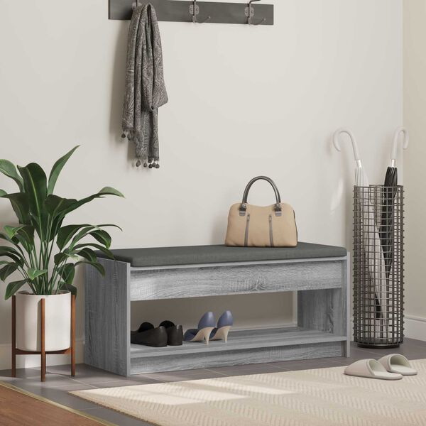 vidaXL Panca per ingresso con cuscino Grigio Sonoma 103 x 38 x 45 cm