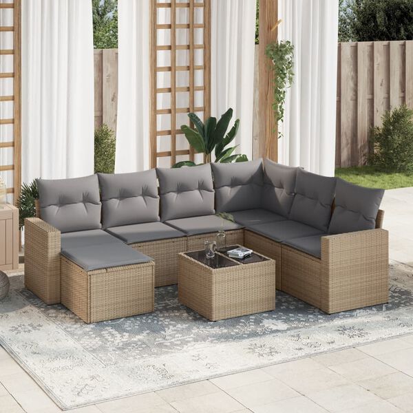 vidaXL Set Divano da Giardino 8 pz con Cuscini Beige in Polyrattan