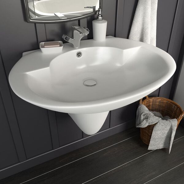 vidaXL Lavabo a Parete in Ceramica Bianco 690x520x210 mm