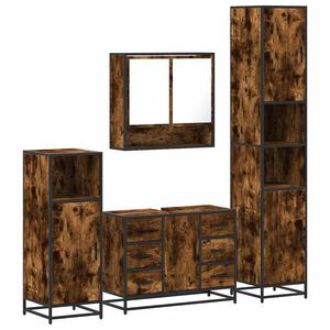 vidaXL Set Mobili da Bagno 4 pz Rovere Fumo in Legno Multistrato