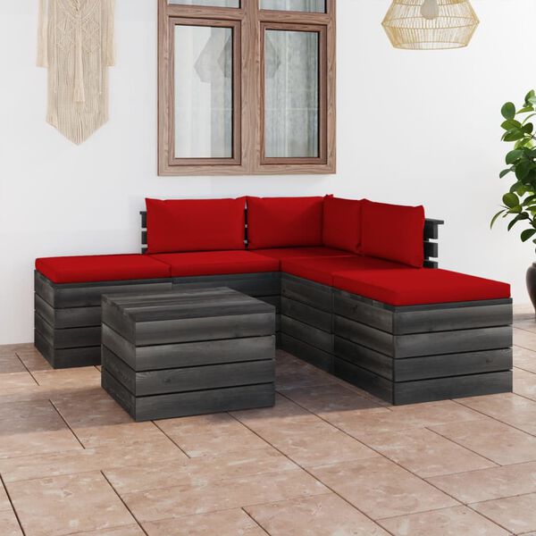 vidaXL Set Divani da Giardino su Pallet 6 pz con Cuscini Massello Pino