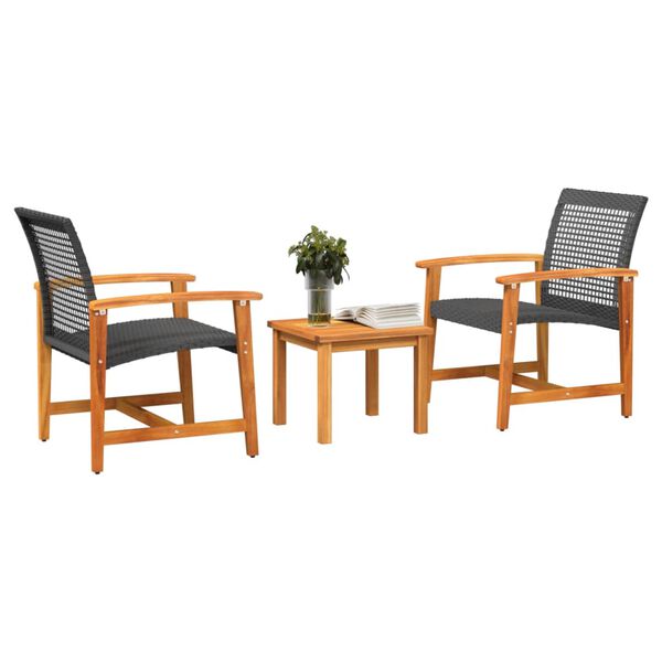 vidaXL Set da Bistrot 3 pz Nero in Polyrattan e Legno di Acacia