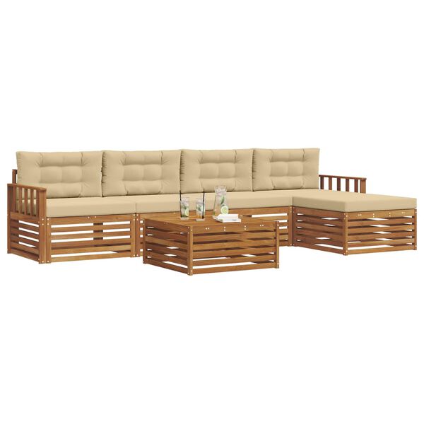 vidaXL Set di divani da esterno con cuscino 6 pcs Naturale e Beige