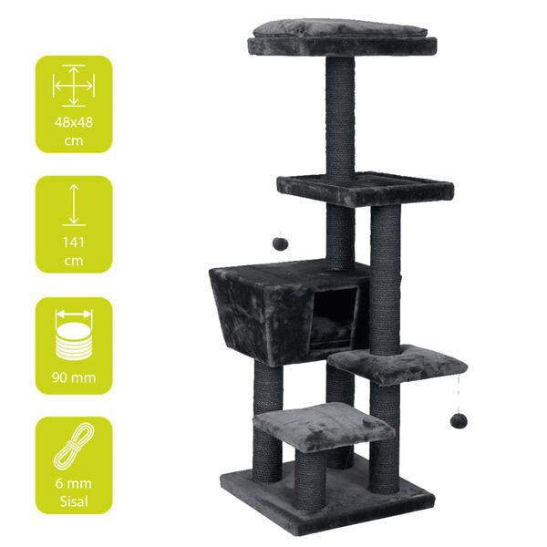 Ebi Albero Tiragraffi per Gatti North Dakota 48x48x141 cm Grigio