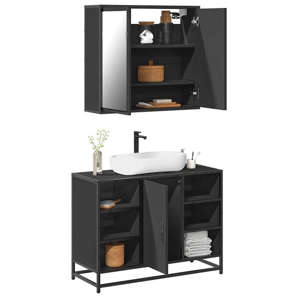 vidaXL Set Mobili da Bagno 2 pz Nero in Legno Multistrato
