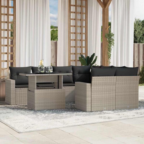 vidaXL Set Divano da Giardino 9pz con Cuscini Grigio Chiaro Polyrattan