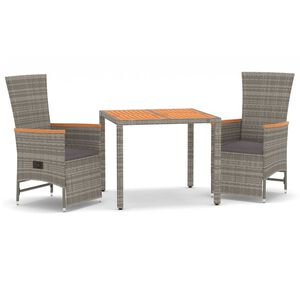 vidaXL Set da Pranzo da Giardino 3 pz con Cuscini in Polyrattan Grigio