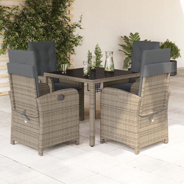 vidaXL Set da Pranzo da Giardino 5 pz con Cuscini in Polyrattan Grigio