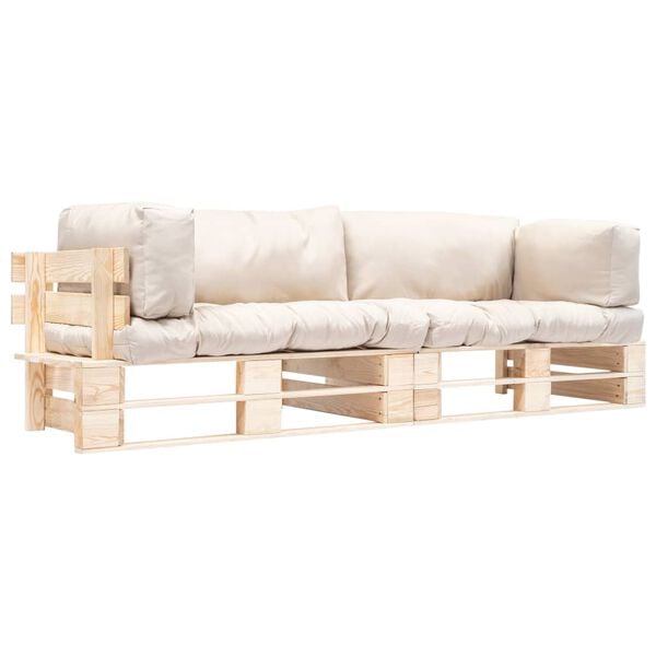 vidaXL Set Divani Giardino Pallet 2pz con Cuscini Sabbia Legno di Pino