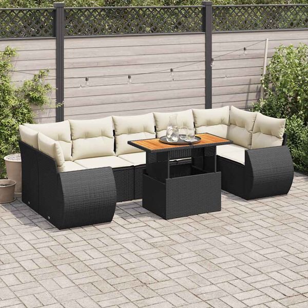 vidaXL Set Divani da Giardino con Cuscini 8 pz Nero in Polyrattan