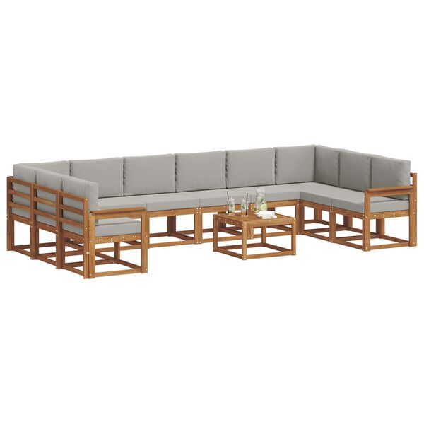 vidaXL Set di divani da esterno 11 pcs Grigio Naturale e Chiaro