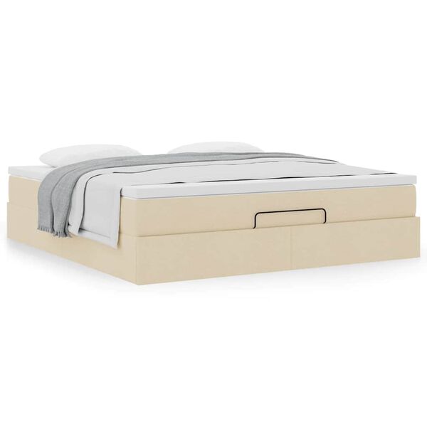 vidaXL Struttura Letto Pouf con Materasso Crema 160x200 cm in Tessuto