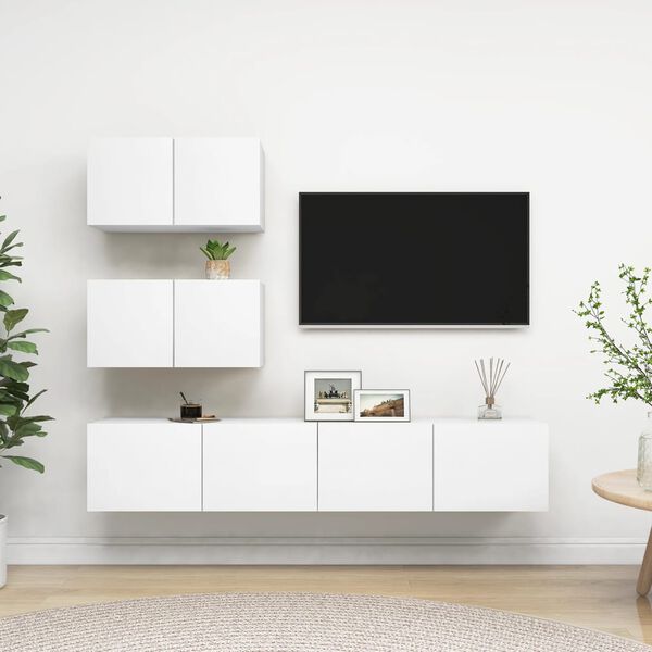 vidaXL Set Mobili Porta TV 4 pz Bianco in Legno Multistrato