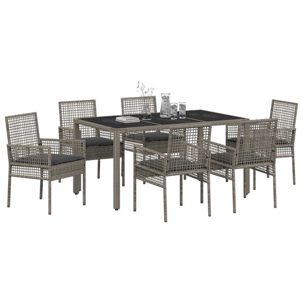 vidaXL Set da Pranzo per Giardino 7 pcs Grigio polyrattan