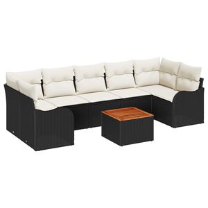 vidaXL Set Divano da Giardino 8 pcs Nero e Crema polyrattan