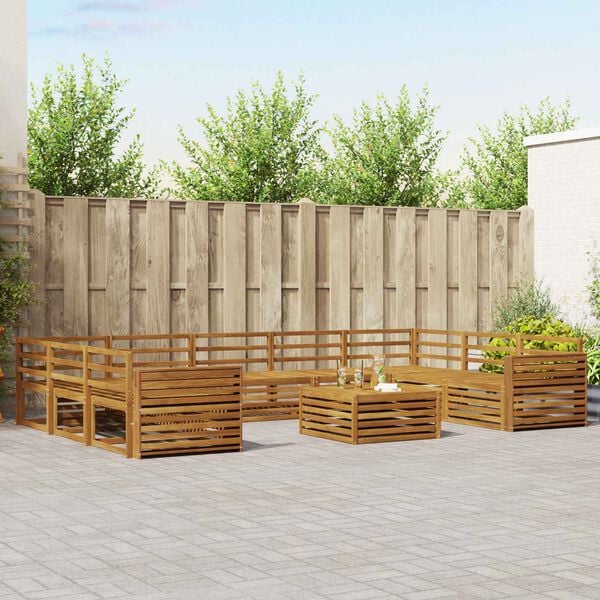 vidaXL Set divani 10 pcs Naturale Legno di Acacia Massello