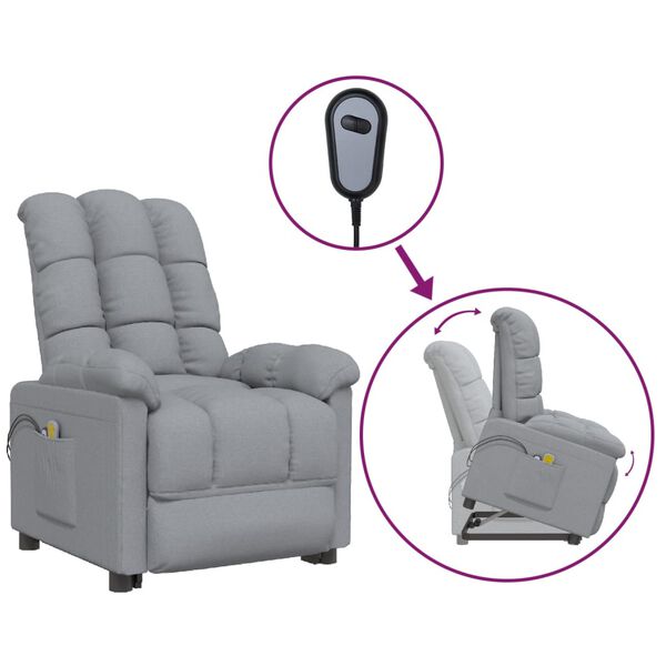 vidaXL Poltrona Alzapersona Massaggiante Grigio Chiaro Tessuto