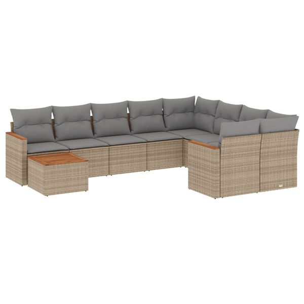 vidaXL Set Divano da Giardino 10 pz con Cuscini Beige Misto Polyrattan
