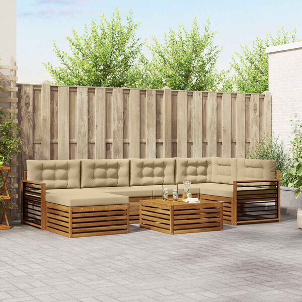 vidaXL Set di divani da esterno con cuscino 7 pcs Naturale e Beige