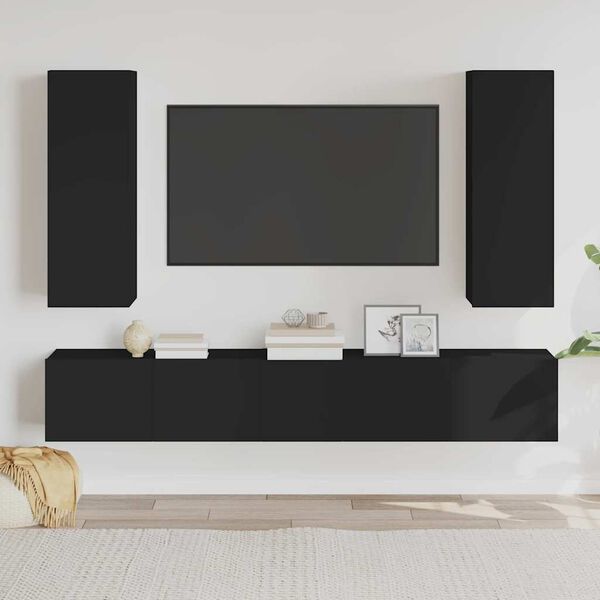 vidaXL Set di Mobili Porta TV 5 pz Nero in Legno Multistrato