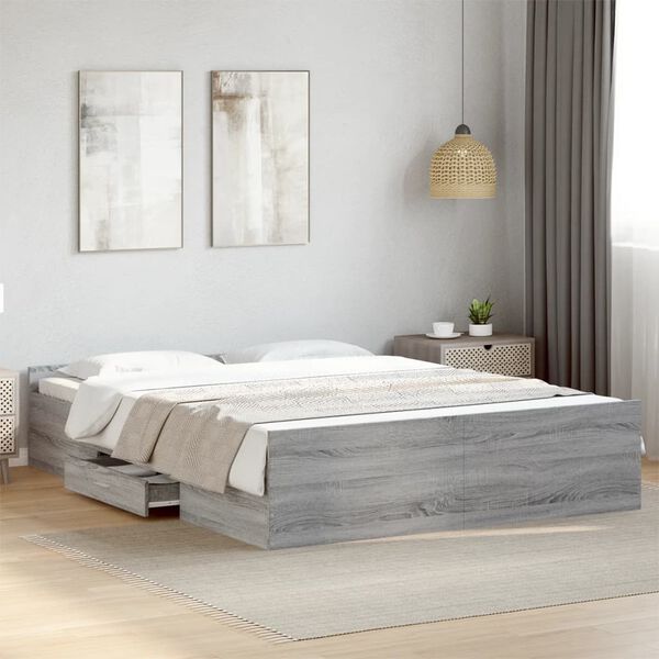 vidaXL Giroletto Cassetti Grigio Sonoma 160x200 cm Legno Multistrato