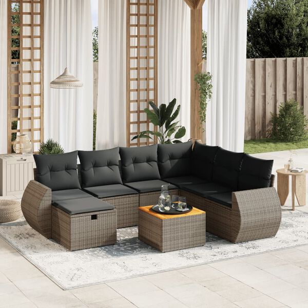 vidaXL Set Divano da Giardino 8 pz con Cuscini Grigio in Polyrattan