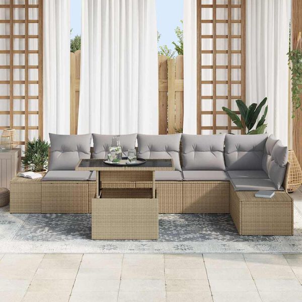 vidaXL Set Divano da Giardino 7 pcs Beige e Grigio Chiaro polyrattan