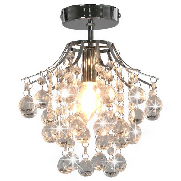 vidaXL Lampadario con Perle di Cristallo Argento Rotondo E14