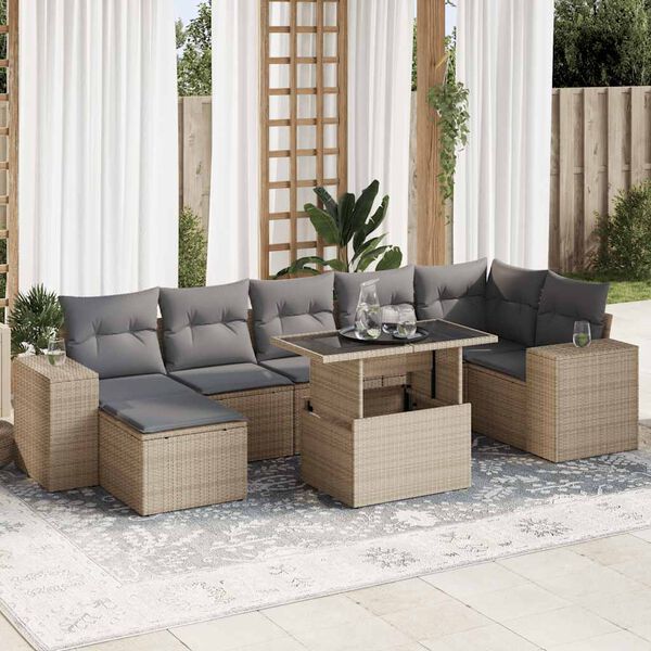 vidaXL Set Divano da Giardino 8 pz con Cuscini Beige in Polyrattan