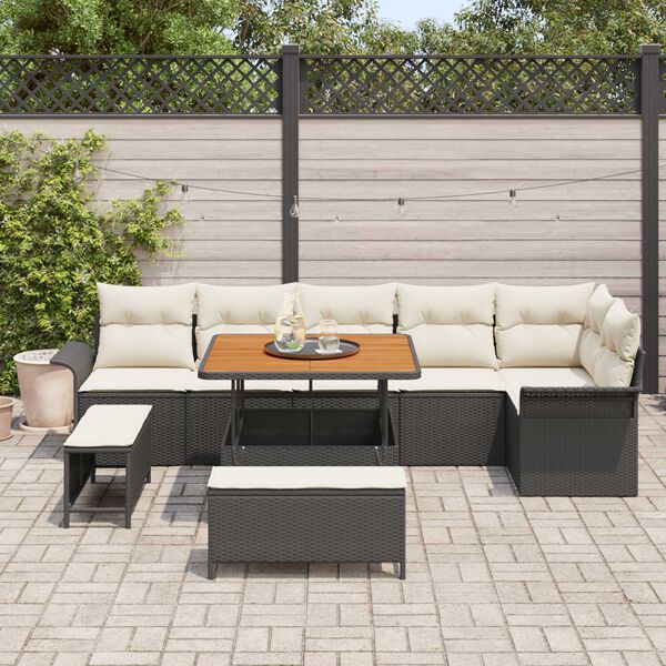 vidaXL Set Divano da Giardino 9 pcs Nero e Crema 100 x 100 x 71 cm