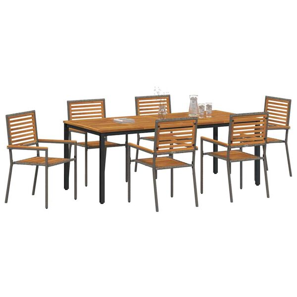 vidaXL Set da Pranzo per Giardino 7 pcs Grigio e Marrone