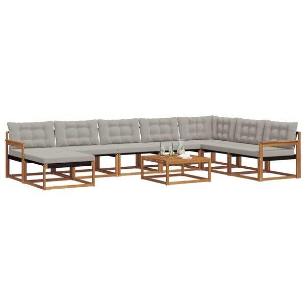 vidaXL Set di divani da esterno 9 pcs Grigio Naturale e Chiaro