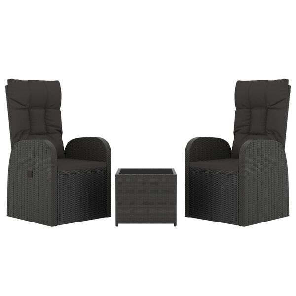 vidaXL Set Mobili da Giardino 3 pz Nero Polyrattan e Acciaio
